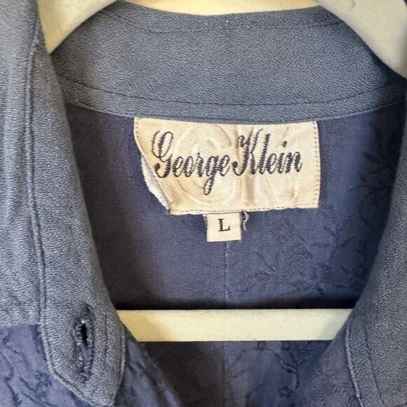 Vintage George Klein Womens 100% Blue Cotton Button Up Art to Wear Shirt Large - Picture 2 of 12